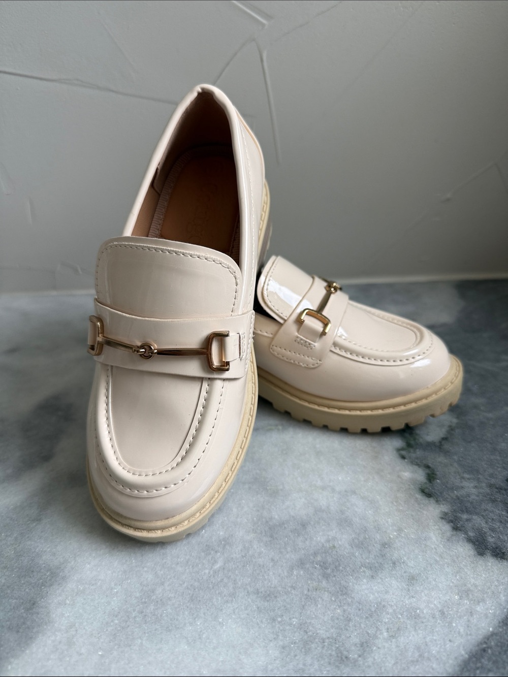 Girls Platform Patent Loafer with Gold Bit Hardware